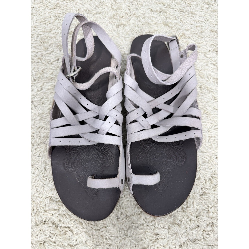 Free People Gray Belize Strappy Sandals Criss Cross Leather Toe Loop EU 41 US 10 - Picture 12 of 12